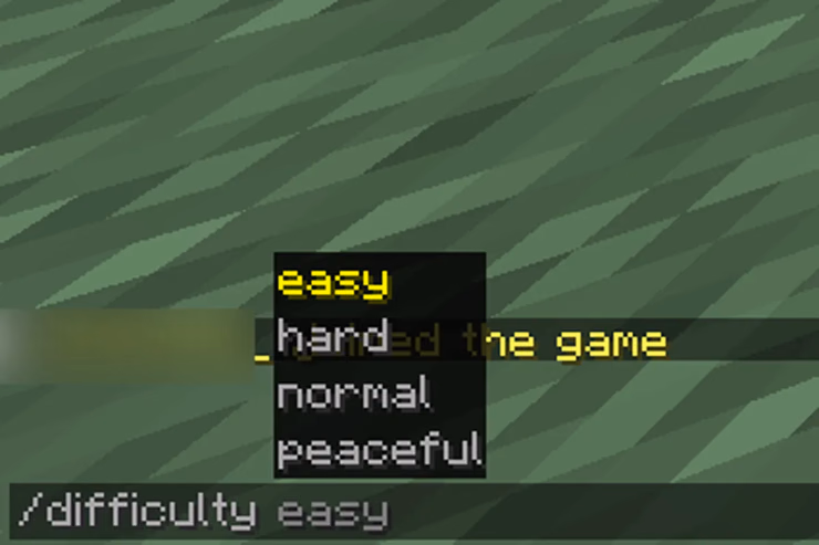 マイクラのゲーム内チャットで「/difficulty hard」コマンドを入力している様子