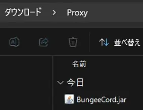 ダウンロード内のProxyフォルダにBungeeCord.jarが置かれた部分拡大