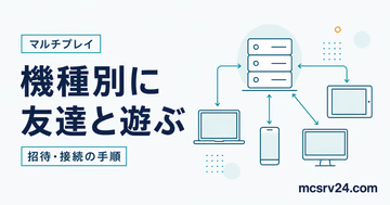 機種別にマイクラで友達と遊ぶ招待・接続手順を示すサムネイル