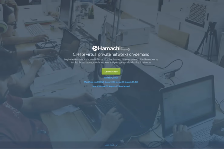 Hamachi VPNの公式サイト画面。VPNサービスでマイクラサーバー接続を行う方法を示している