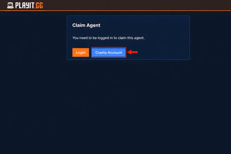 playit.ggでログインまたはアカウント作成を求める「Claim Agent」画面