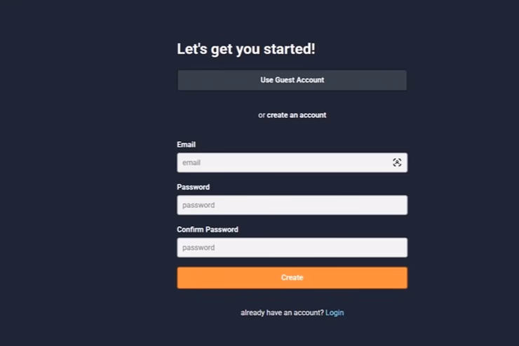 playit.ggでアカウント作成かゲストアカウントで続けるかを選択している画面