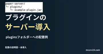 pluginsフォルダーへの配置例を記した説明用ファイルを実際のテキストエディターで表示した画面(未実行)。プラグインの サーバー導入の記事見出し。