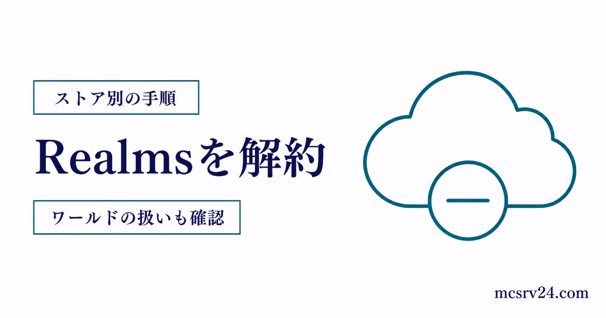 Realmsの解約手順をストア別に案内する図