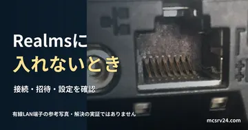 ノートPC本体の有線LAN端子を拡大した参考写真。Realmsのエラー画面や接続成功を示すものではありません。Realmsに入れないときの確認を扱う記事の見出し。