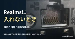 ノートPC本体の有線LAN端子を拡大した参考写真。Realmsのエラー画面や接続成功を示すものではありません。Realmsに入れないときの確認を扱う記事の見出し。