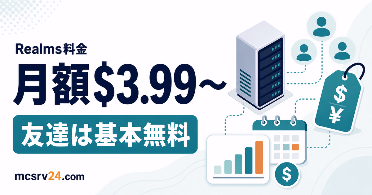 Realmsの料金プランと同時プレイ人数を比較する内容