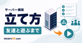 マイクラサーバーの作り方を作成から接続までの流れで示すサムネイル